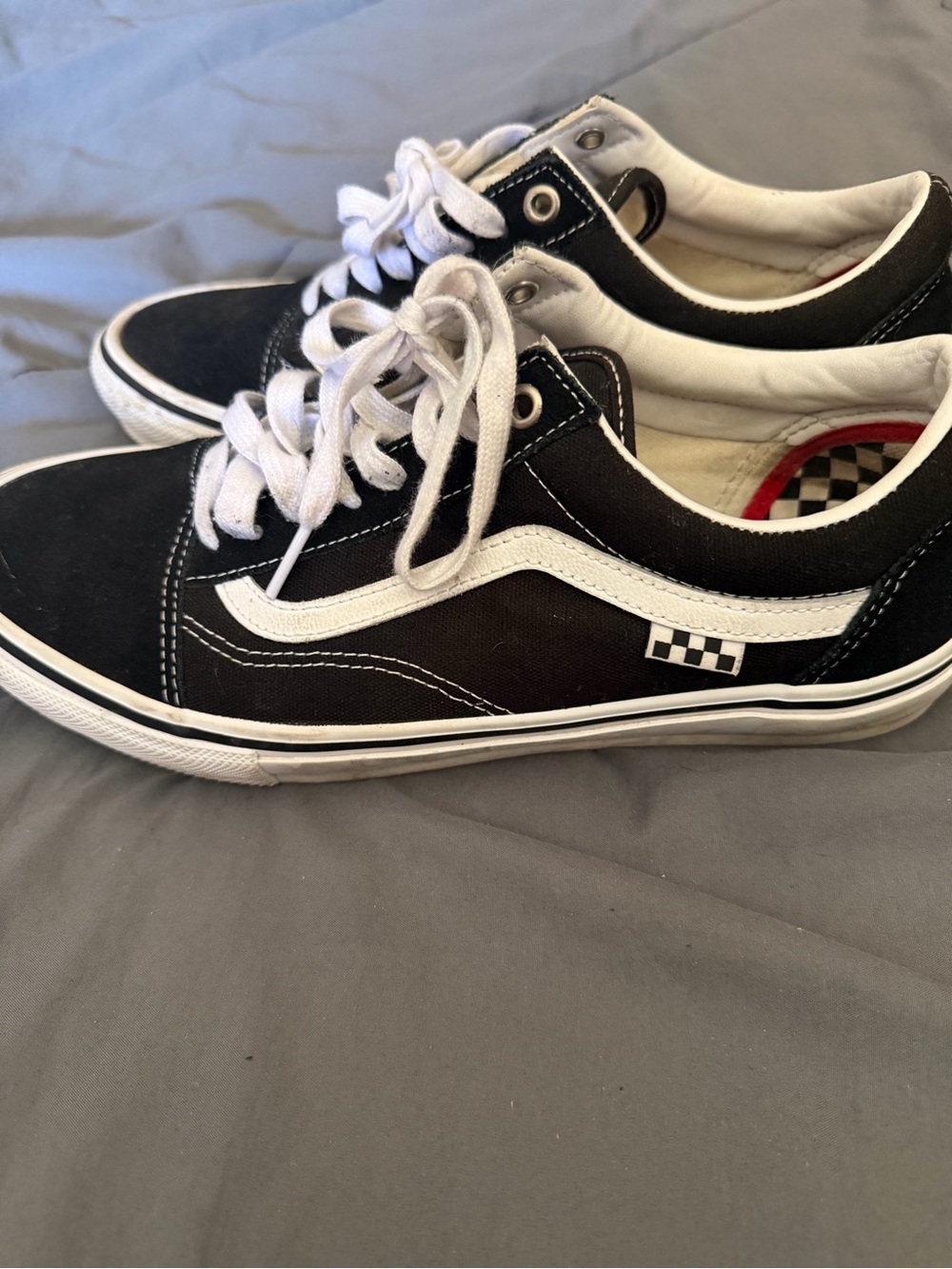 Vans Black & White Low-Top Canvas Sneakers with Checker Accent